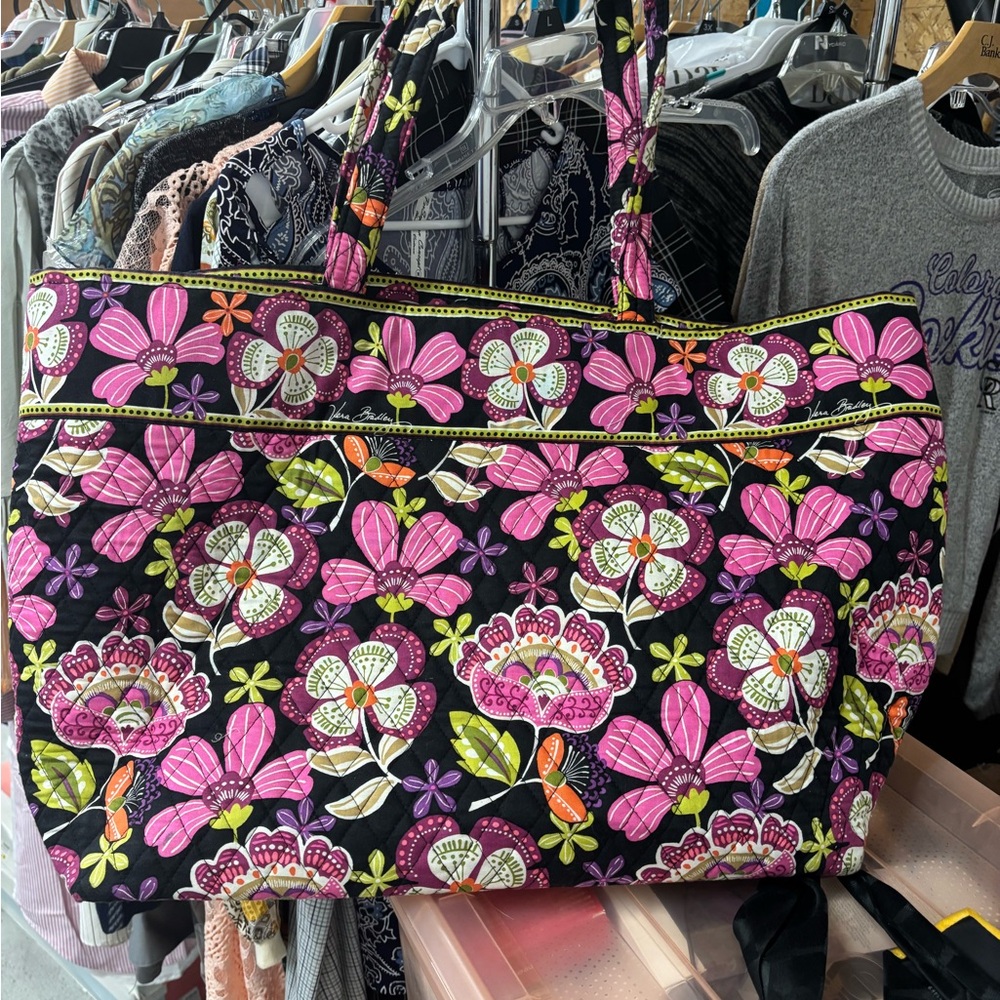 Floral Tote Bag - Pink and Black